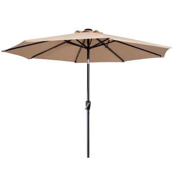 2.7M Garden Parasol with Solar-Powered LED Lights, Patio Umbrella with 8 Sturdy Ribs, Outdoor Sunshade Canopy with Crank and Tilt Mechanism UV Protection for Deck, Patio and Balcony