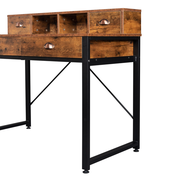 106*54*90cm Old Wood Table Top Black Steel Frame Particle Board Two Small Drawers Two Large Drawers Computer Desk Can Be Used For Study Desk