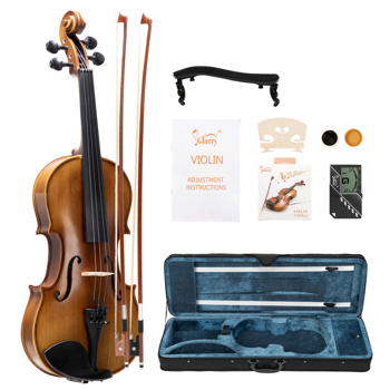 [Do Not Sell on Amazon] Glarry GV405 4/4 Acoustic Violin Kit Matt Natural w/Square Case, 2 Bows, 3 In 1 Digital Metronome Tuner Tone Generator，Extra Strings and Bridge