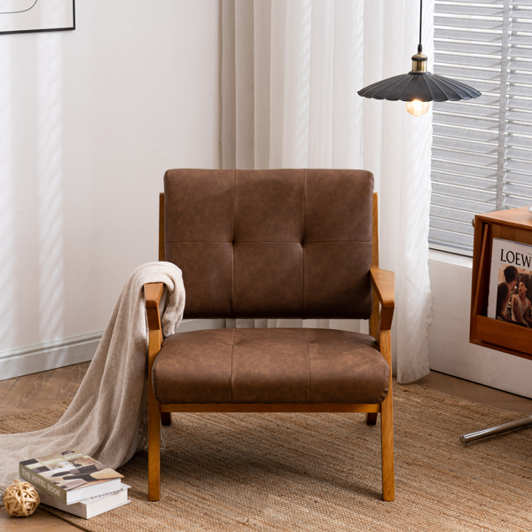 (78 x 73 x 79cm) Solid Wood Retro Single Sofa Chair Suede Brown