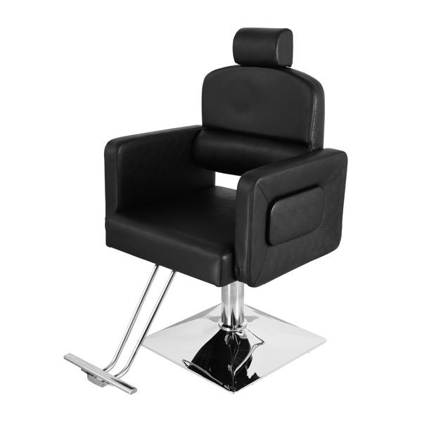 PVC Leather Cover Galvanized Square Plate With Footrest Reclining Barber Chair 300lbs Black HZ8897B N001