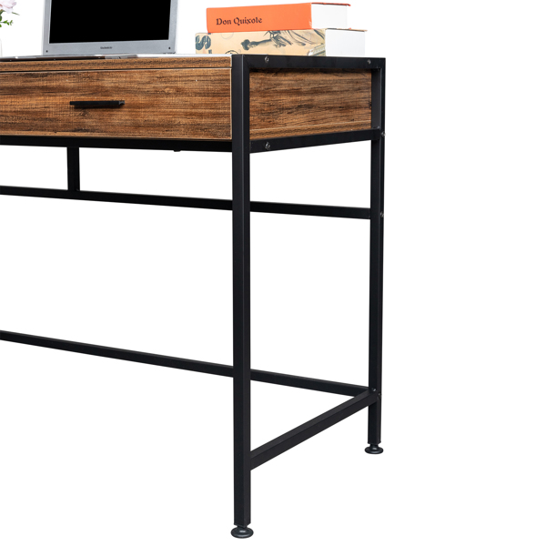 106*50*75cm Retro Wood Table Top Black Steel Frame Particle Board Two Drawers Computer Desk Can Be Used For Study Desk