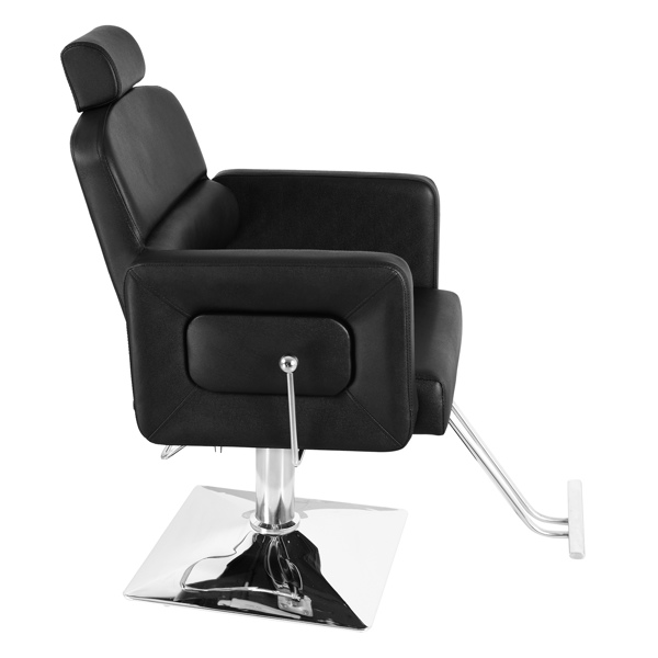 PVC Leather Cover Galvanized Square Plate With Footrest Reclining Barber Chair 300lbs Black HZ8897B N001