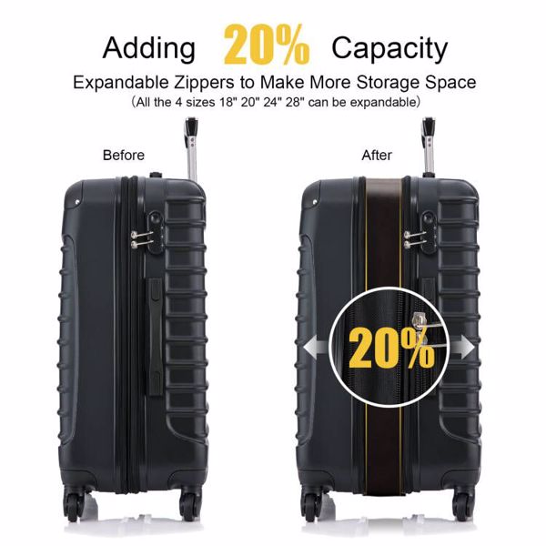 4 Piece Set Luggage Expandable Suitcase Expandable ABS Hardshell Lightweight Spinner Wheels (18/20/24/28 inch), Black