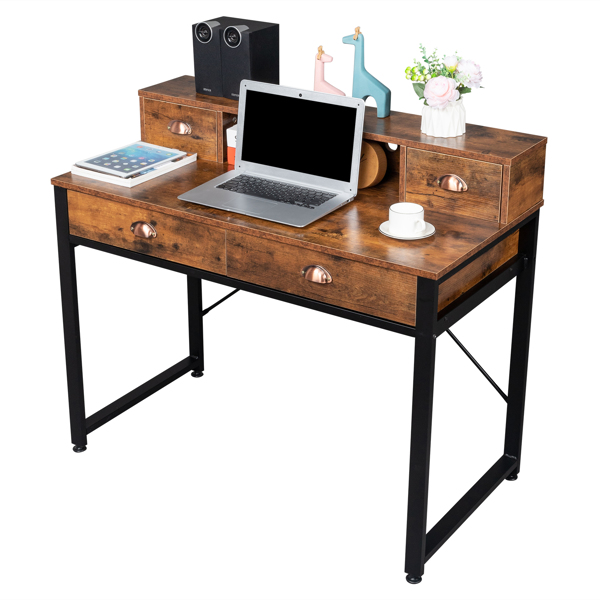 106*54*90cm Old Wood Table Top Black Steel Frame Particle Board Two Small Drawers Two Large Drawers Computer Desk Can Be Used For Study Desk