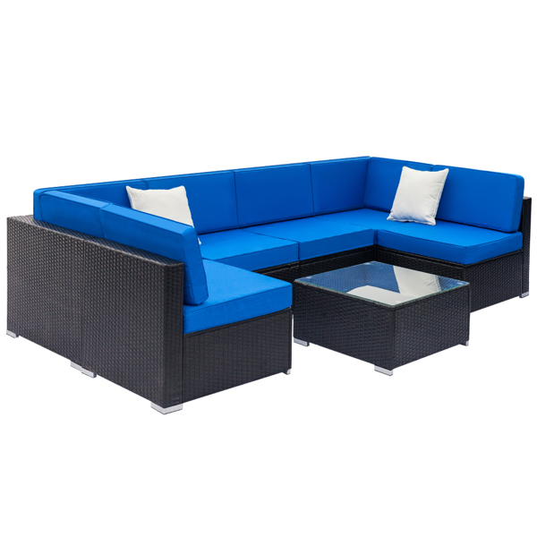 Fully Equipped Weaving Rattan Sofa Set with 2pcs Corner Sofas & 4pcs Middle Sofas & 1 pc Coffee Table Black Embossed - Woven Rattan 
