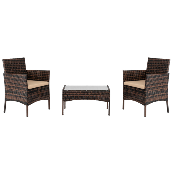 2pcs Arm Chairs 1pc Love Seat & Tempered Glass Coffee Table Rattan Sofa Set Brown Gradient