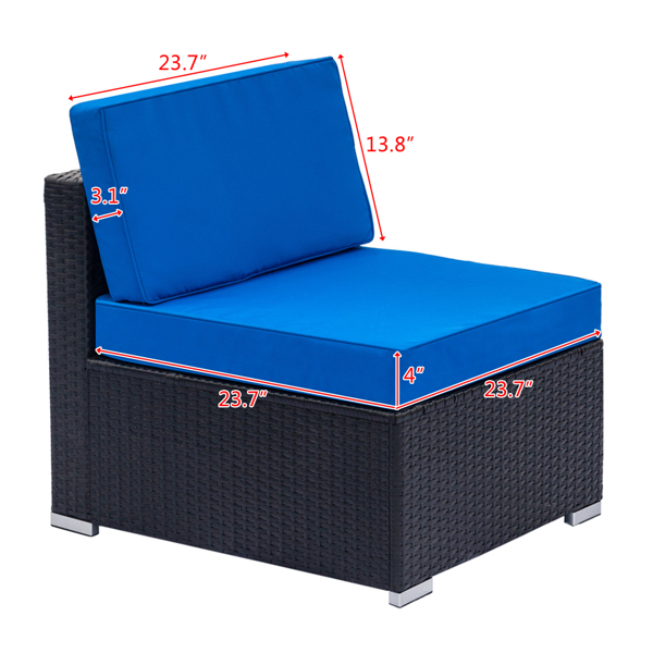 Fully Equipped Weaving Rattan Sofa Set with 2pcs Corner Sofas & 4pcs Middle Sofas & 1 pc Coffee Table Black Embossed - Woven Rattan 