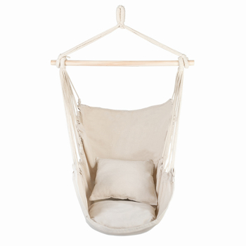 Distinctive Cotton Canvas Hanging Rope Chair with Pillows Beige 