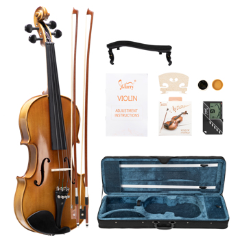 [Do Not Sell on Amazon]Glarry GV403 4/4 Acoustic Violin Kit Matt Natural w/Square Case, 2 Bows, 3 In 1 Digital Metronome Tuner Tone Generator，Extra Strings and Bridge