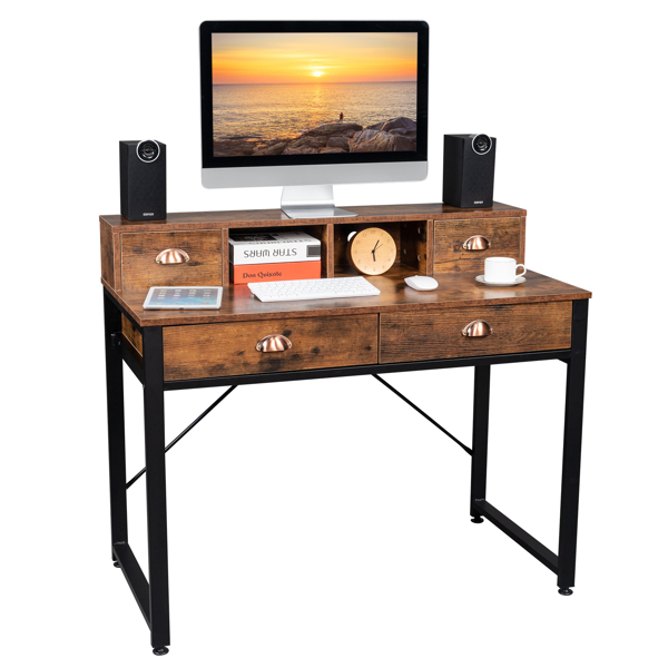 106*54*90cm Old Wood Table Top Black Steel Frame Particle Board Two Small Drawers Two Large Drawers Computer Desk Can Be Used For Study Desk