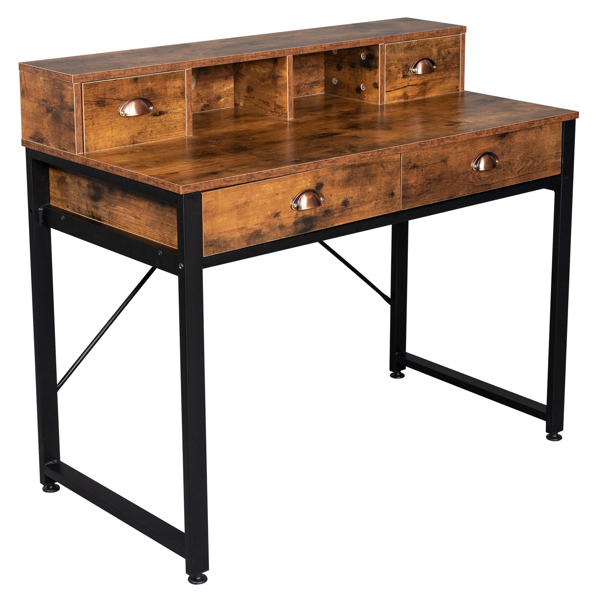 106*54*90cm Old Wood Table Top Black Steel Frame Particle Board Two Small Drawers Two Large Drawers Computer Desk Can Be Used For Study Desk