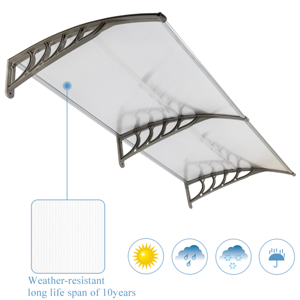 190 x 95 Household Application Door & Window Awnings Canopy Silver & Gray Bracket