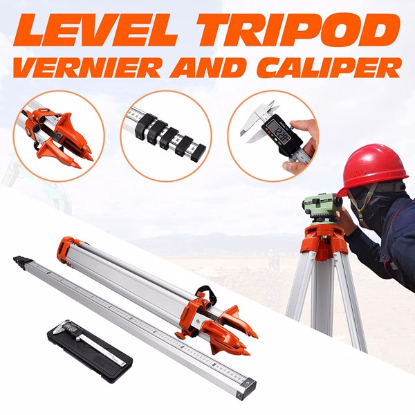 1.63M Telescopic Aluminum Tripod Telescopic Tripod for Lasers Up to 5m Stretchable including 5m Staff and Vernier Caliper