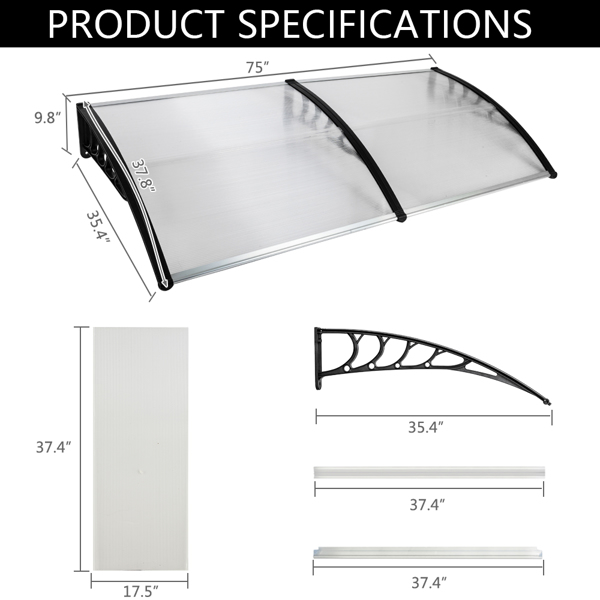 190 x 95 Household Application Door & Window Awnings Canopy Black Holder