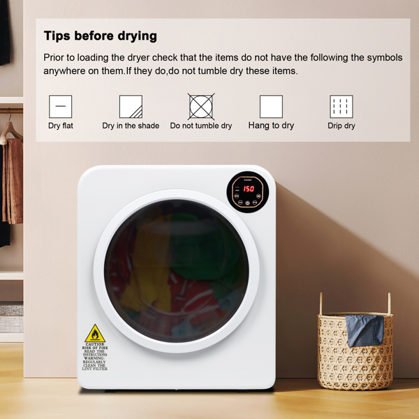 Electric Compact Laundry Clothes Dryer, 13.2Ibs 6kg Tumble Dryer with Stainless Steel Tub, Easy Control Panel with LED display for Variety Drying Mode, Portable Dryer for Apartments, Home, Dorm, White
