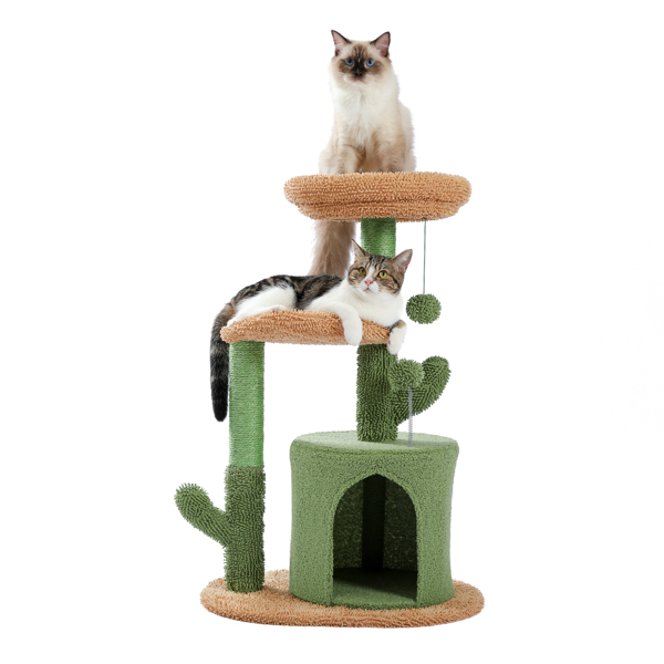Cactus Cat Tree Cat Tower with Warmy Condo, Plush Perches, Sisal Scratching Post and Fluffy Balls for Small and Medium Cats (Minimum Retail Price for US: USD 59.99)