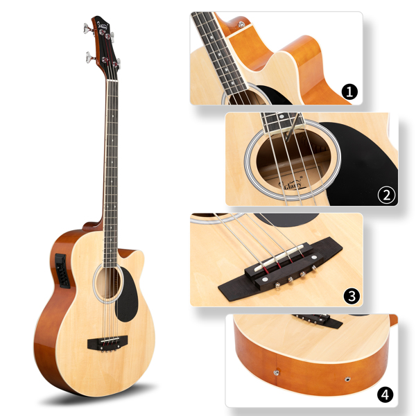 [Do Not Sell on Amazon] Glarry GMB101 4 string Electric Acoustic Bass Guitar w/ 4-Band Equalizer EQ-7545R Burlywood