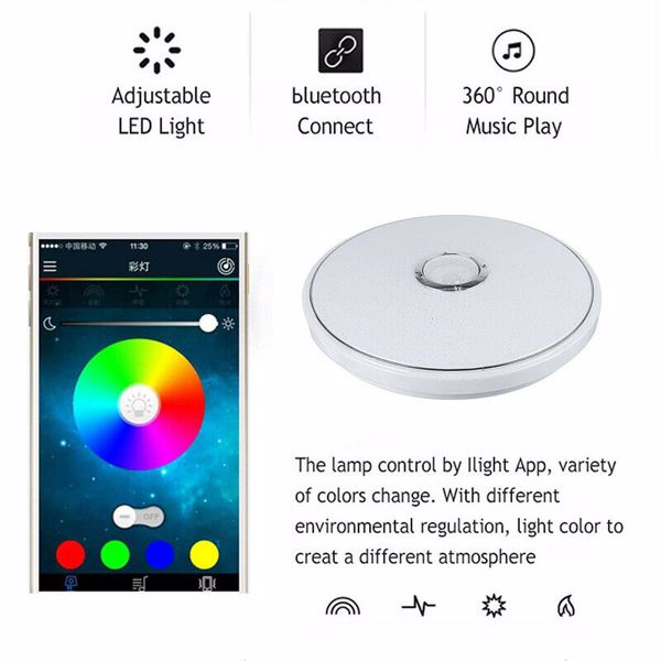LED Ceiling Light Music RGB bluetooth Speaker Lamp Dimmable W/Smart Remote【No Shipping On Weekends, Order With Caution】