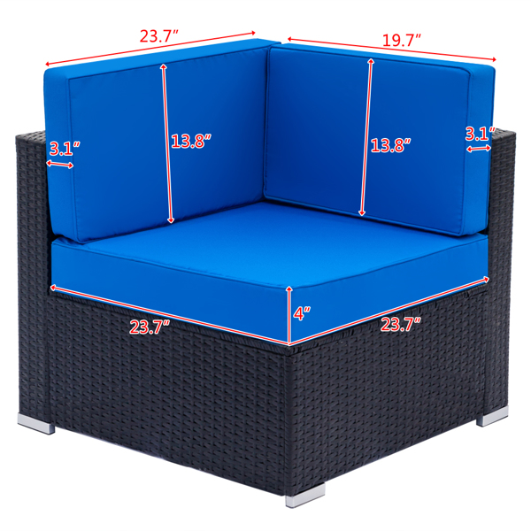 Fully Equipped Weaving Rattan Sofa Set with 2pcs Corner Sofas & 4pcs Middle Sofas & 1 pc Coffee Table Black Embossed - Woven Rattan 