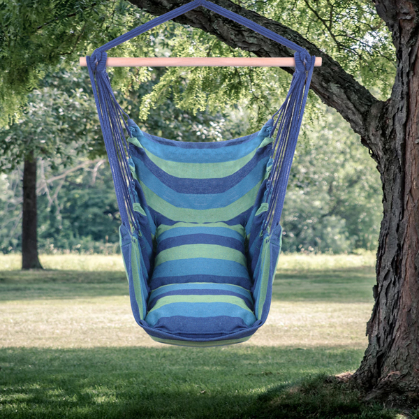 Distinctive Cotton Canvas Hanging Rope Chair with Pillows Blue 