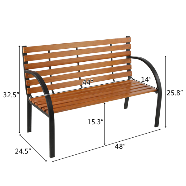 48" Hardwood Slotted Steel Frame Outdoor Patio Garden Bench Park Seat