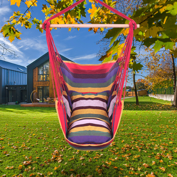 Distinctive Cotton Canvas Hanging Rope Chair with Pillows Rainbow