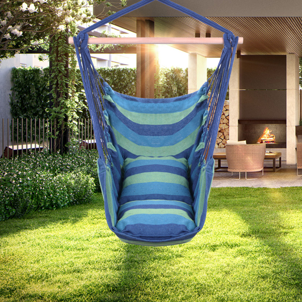 Distinctive Cotton Canvas Hanging Rope Chair with Pillows Blue 