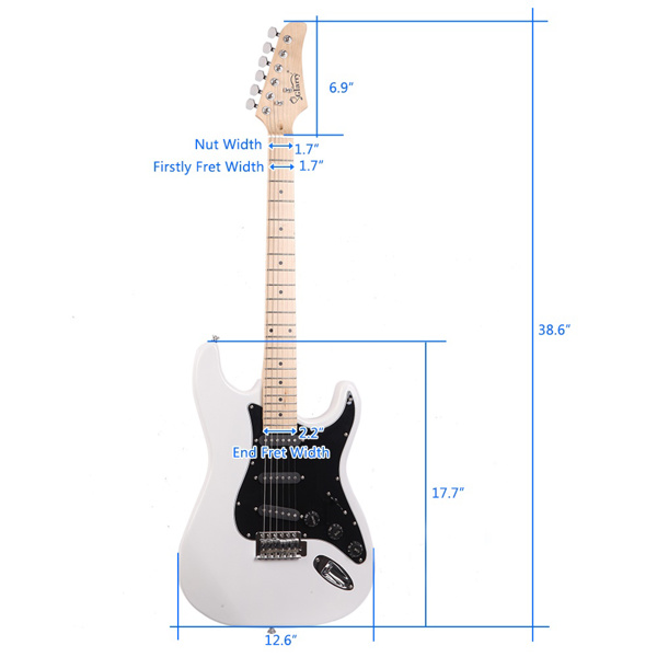 [Do Not Sell on Amazon] Glarry GST Stylish Electric Guitar Kit with Black Pickguard White