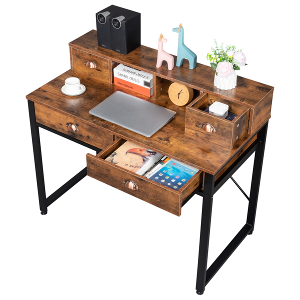 106*54*90cm Old Wood Table Top Black Steel Frame Particle Board Two Small Drawers Two Large Drawers Computer Desk Can Be Used For Study Desk