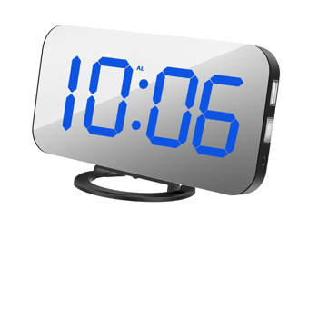 Digital Alarm Clock Mirror Surface LED Electronic Clock with USB Charger Blue