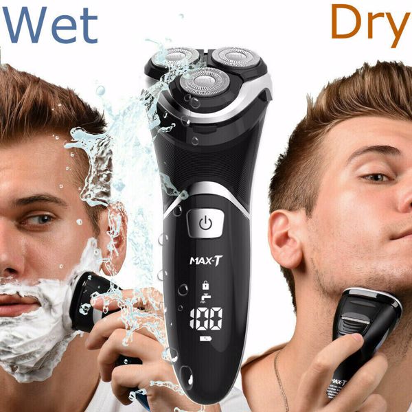 Electric Shaver Razor for Men, MAX-T Quick Rechargeable Wet Dry Rotary Shaver with Pop Up Trimmer and LED Display, IPX7 100% Waterproof （8101 with Adapter Charger）