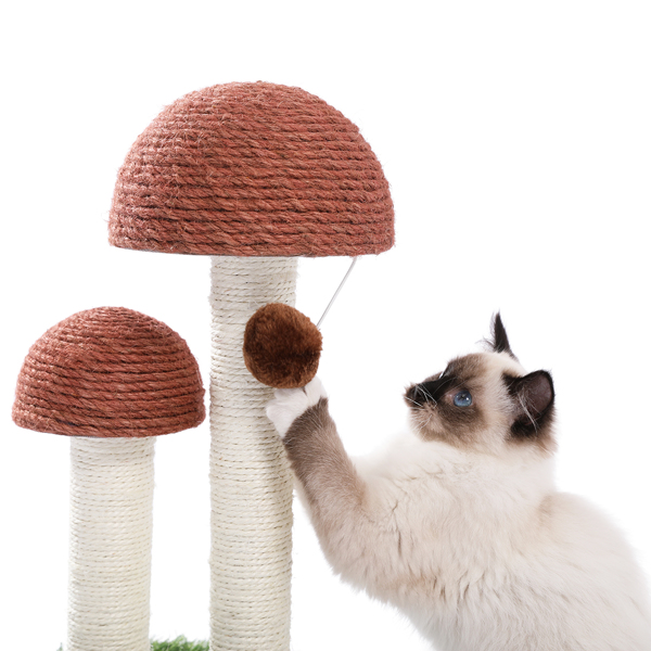 Cat Scratching Post Mushroom Claw Scratcher with Natural Sisal Ropes Interactive Dangling Ball for Kittens and Small Cats(Banned shein,unable to ship on weekends)