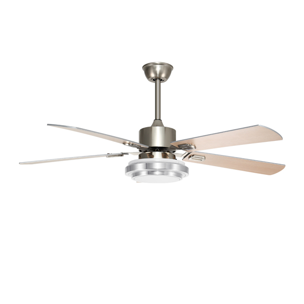 Ridgeyard 52 inch LED Indoor Brushed Nickel Ceiling Fan with Light Kit and Remote Control Low Profile Ceiling Fan (5 Fan Blades)