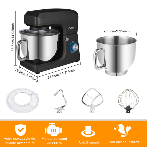SM-1511X 欧规 7L 厨师机 230.00V 660.00W 搅拌锅不带手柄 不锈钢ABS 黑色注塑 揉面打浆打蛋打奶油-2