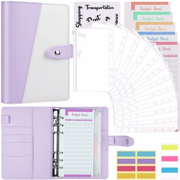 （Amazon Banned）Budget Binder, Money Organizer for Cash with 12pcs Clear Pockets & 24pcs Budget Sheets Budget Planner A6 Binder with PU Leather, Cash Envelopes for Budgeting with Label Stickers