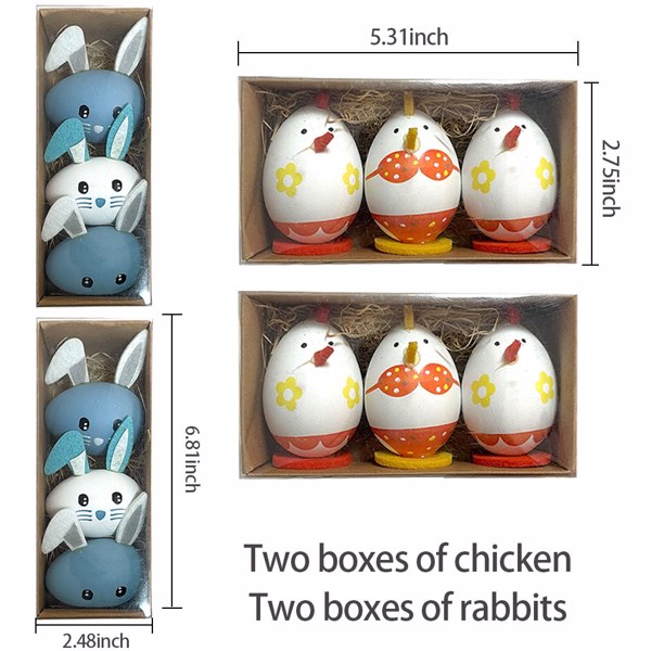 12 PCS Easter Eggs Handmade Eggs of Rabbit & Chicken for Toddler, Easter Basket Stuffers for Decorations Party Favor