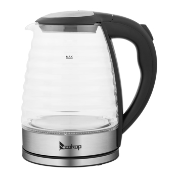 ZOKOP American Standard HD-1858L 1.8L 110V 1100W  Electric Kettle Stainless Steel High Quality Borosilicate Glass Blue Light
