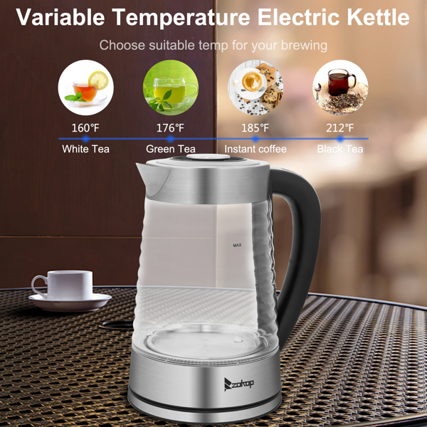 HD-251L 2.2L 110V 1100W Electric Kettle With Wave Body High Borosilicate Glass Blue Light With Electronic Handle