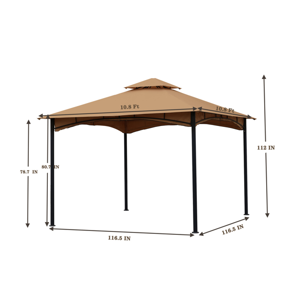 11x11 Ft Outdoor Patio Square Steel Gazebo Canopy With Double Roof For Lawn,Garden,Backyard