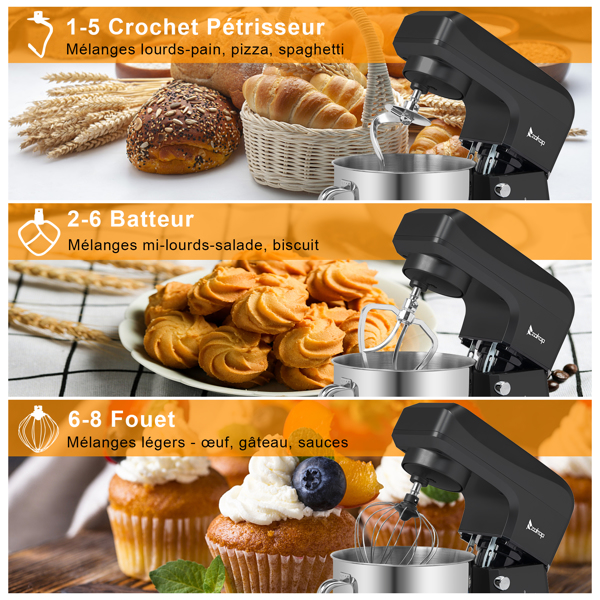 SM-1511X 欧规 7L 厨师机 230.00V 660.00W 搅拌锅不带手柄 不锈钢ABS 黑色注塑 揉面打浆打蛋打奶油-15