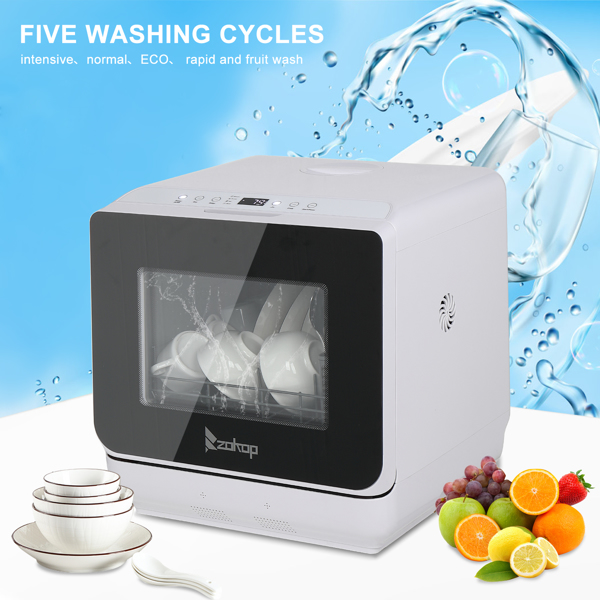120V 840W 4 Sets White ABS Plastic With Water Tank 4 Washing Modes Dual Spray Arms With Light Dishwasher