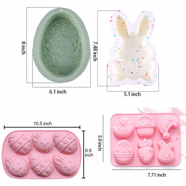 3D Easter Silicone Molds 6 PCS in Large Size and Medium Size, In Shapes of Easter Egg, Bunny, Chicken, Carrot, Easter Chocolate Molds Candy Molds for Baking, Party Supplies