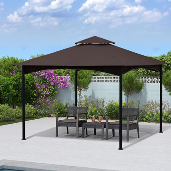 11x11 Ft Outdoor Patio Square Steel Gazebo Canopy With Double Roof For Lawn,Garden,Backyard