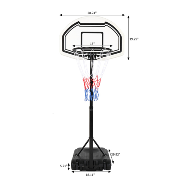 28" x 19" Backboard Adjustable Pool Basketball Hoop System Stand Kid Poolside Swimming Water Maxium Applicable Ball Model 7# White & Black