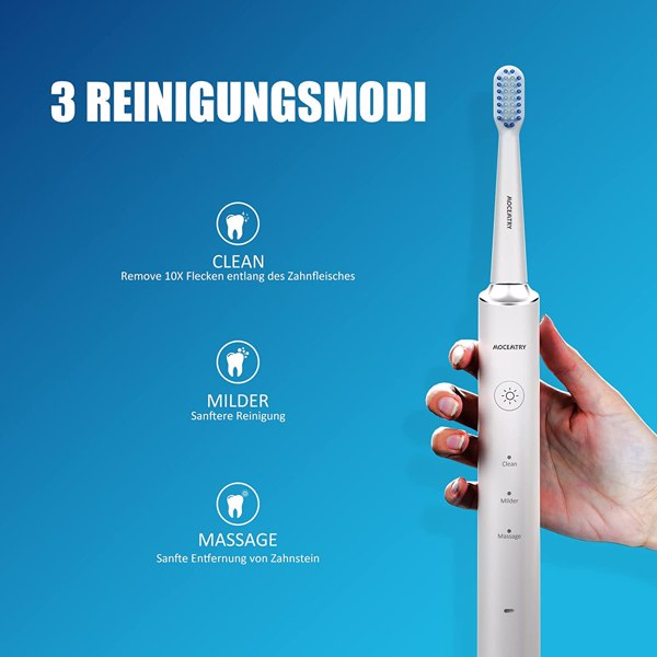 MOCEMTRY Sonic Electric Toothbrush Rechargeable Whitening Tooth Brush 3 Cleaning Modes ,Waterproof Electric Toothbrush (White)