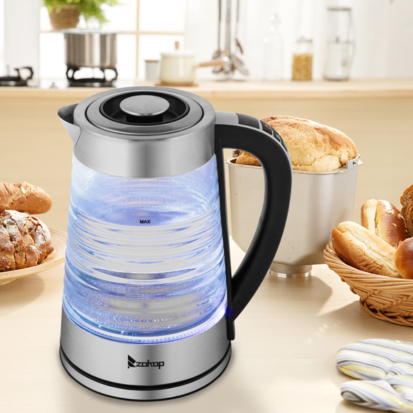 HD-251L 2.2L 110V 1100W Electric Kettle With Wave Body High Borosilicate Glass Blue Light With Electronic Handle