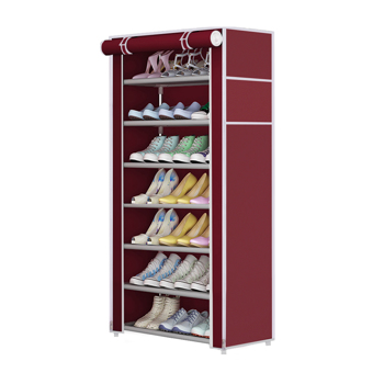 Modern 8 Tier Shoe Storage Closet Organizer Rack with Cover Burgundy