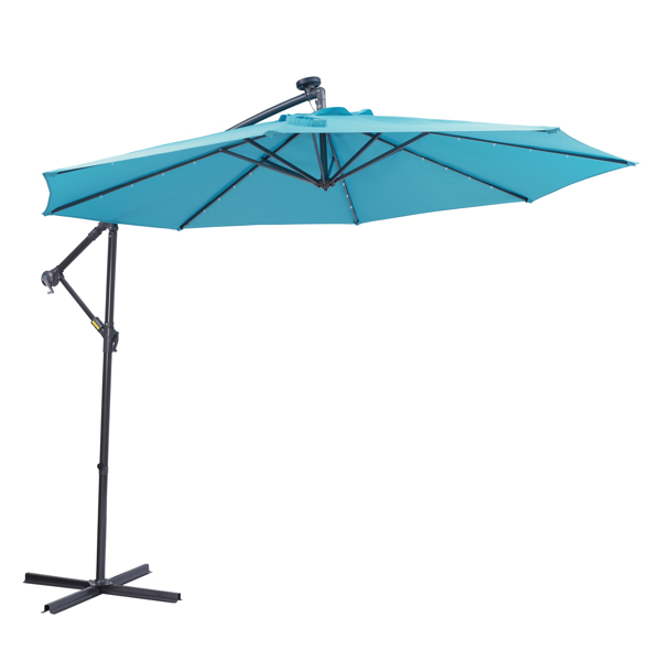 10 FT Solar LED Patio Outdoor Umbrella Hanging Cantilever Umbrella Offset Umbrella Easy Open Adujstment with 32 LED Lights [Sale to Temu is Banned.Weekend can not be shipped, order with caution]