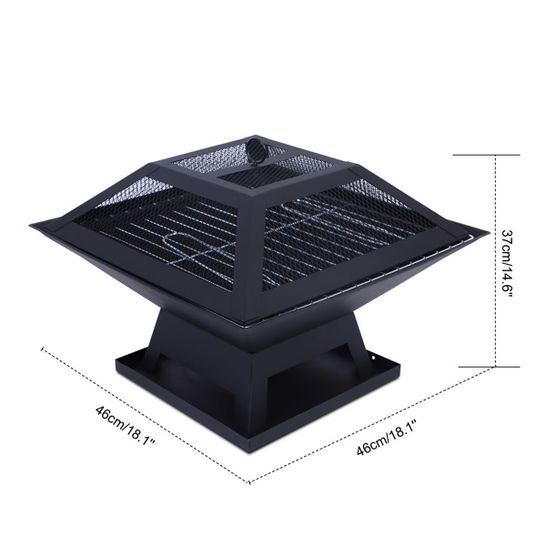 Outdoor Square Fire Pit, Heavy Duty Fire Bowl with Spark Screen Cover and Poker